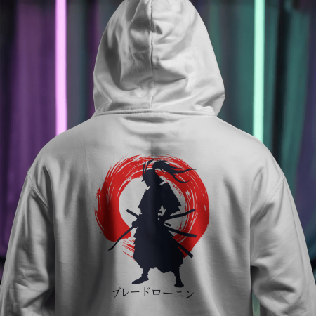Samurai Shadow - White Oversized Hoodie
